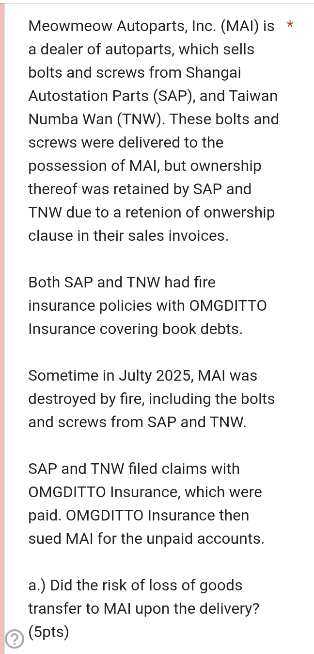 with legal basis Meowmeow Autoparts, Inc. (MAI)