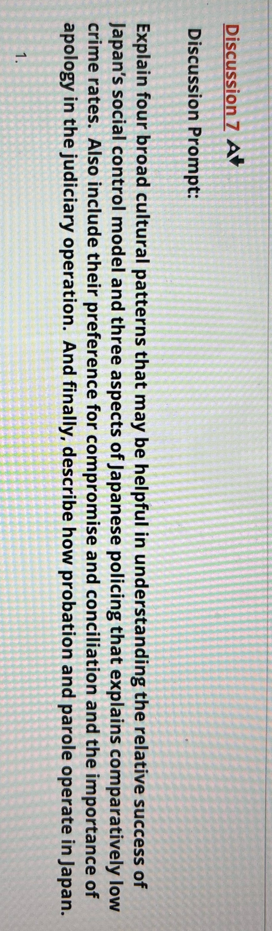 Discussion 7 At Discussion Prompt: Explain four