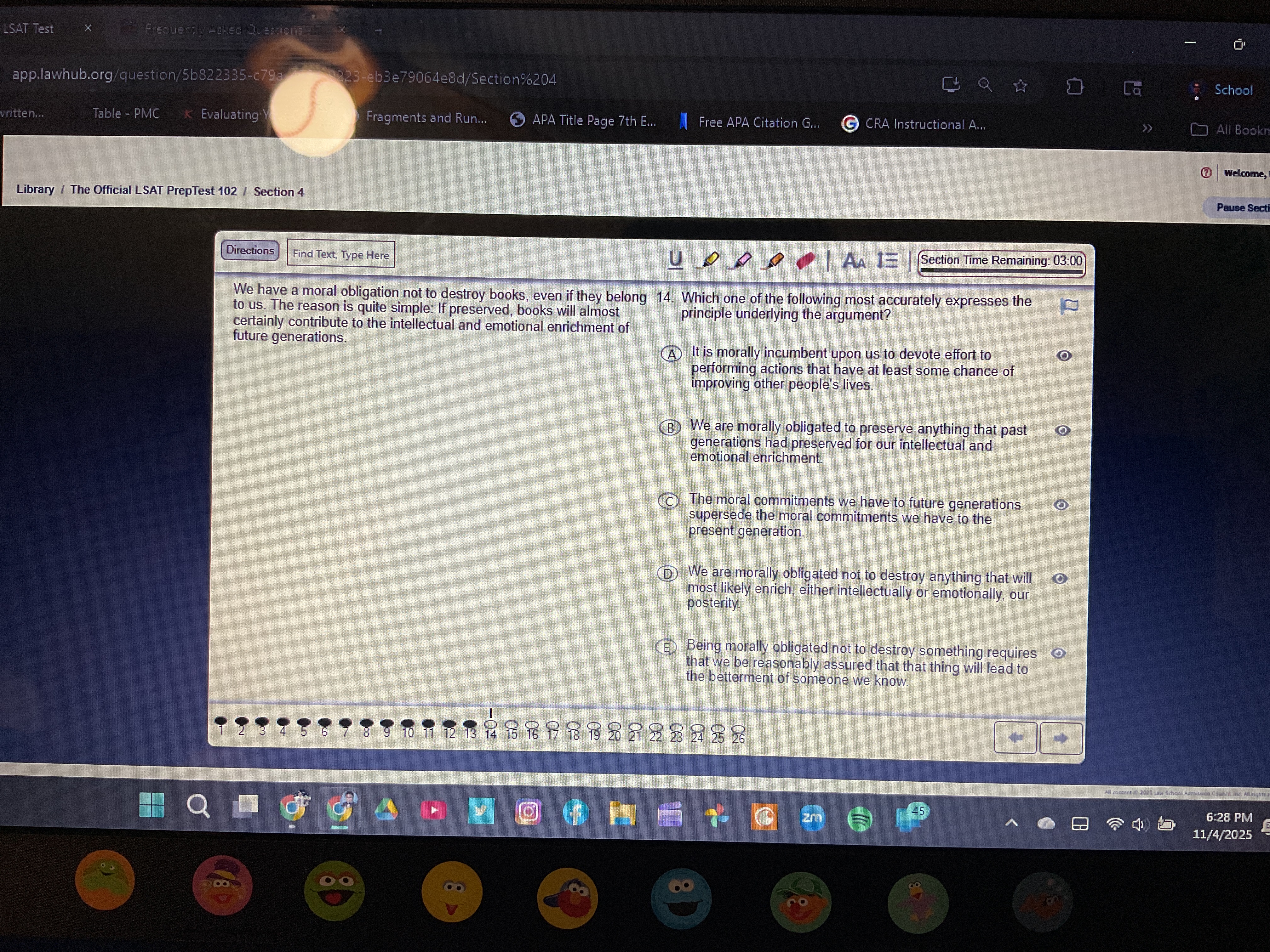 LSAT Prep 102 section 4 Library / The Official