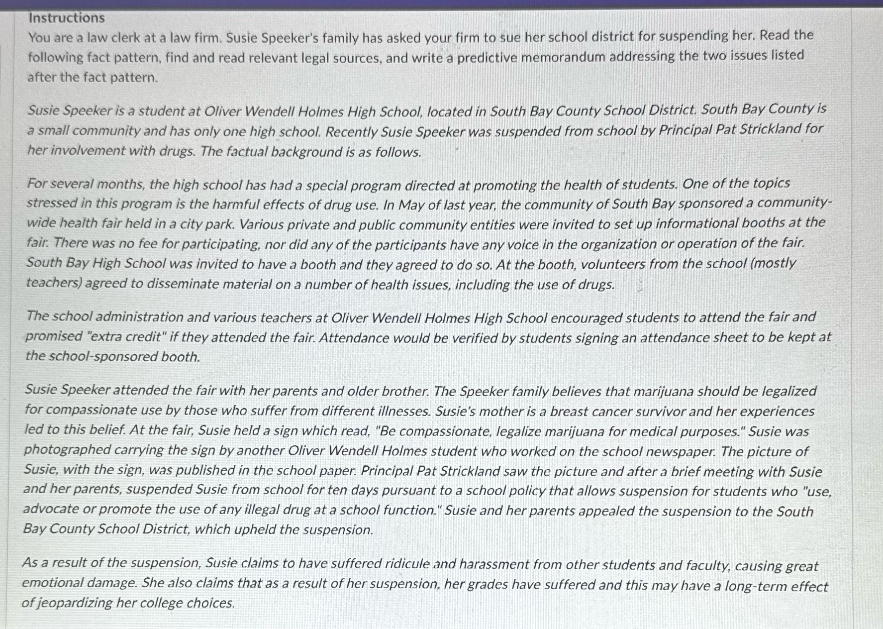 ~Instructions | ~ You are a law clerk at a law