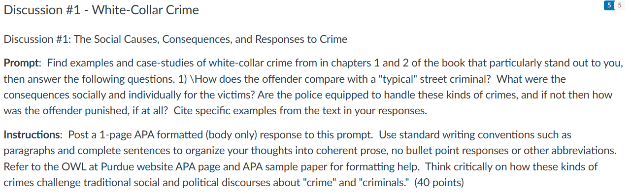 Discussion #1 - White-Collar Crime a- Discussion