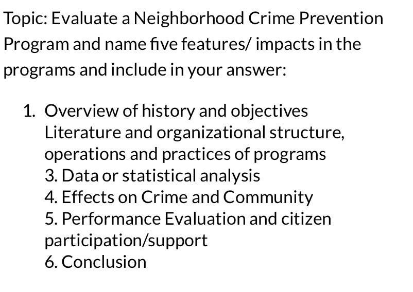 Topic: Evaluate a Neighborhood Crime Prevention