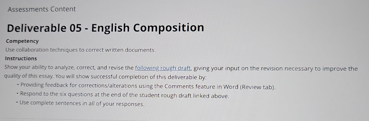 Assessments Content Deliverable 05 - English