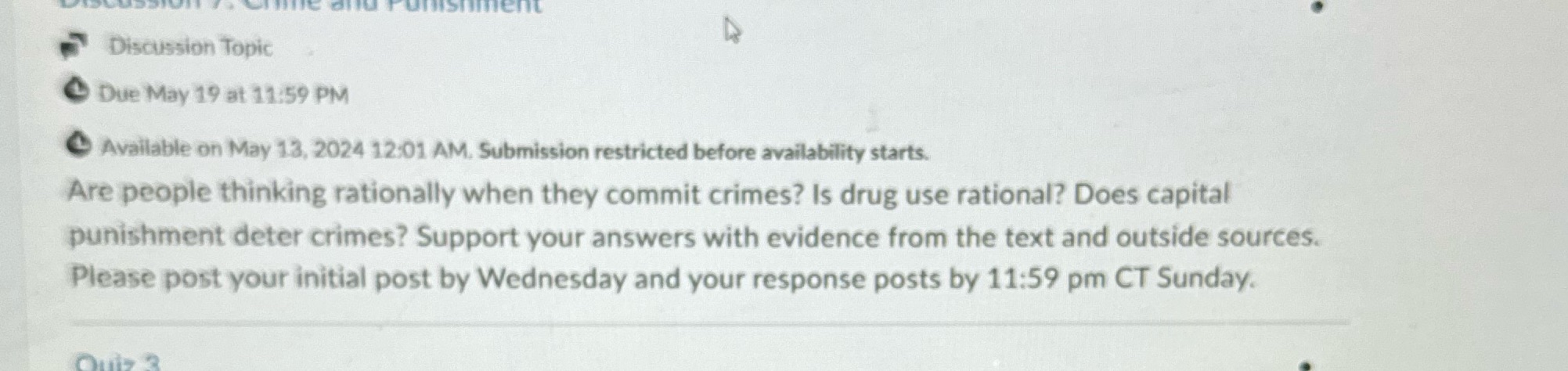 Discussion Topic Due May 19 at 11:59 PM Available