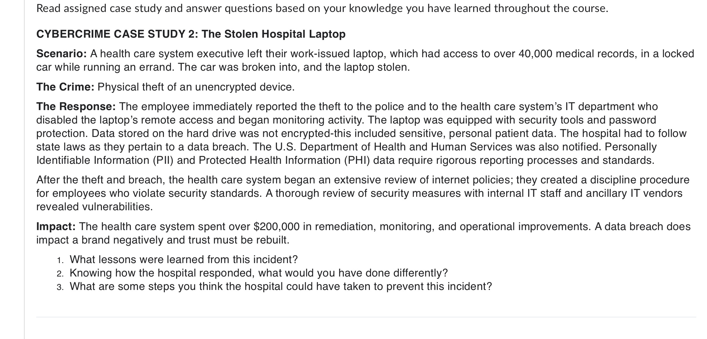 2 Read assigned case study and answer questions