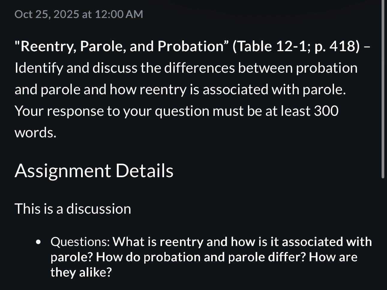 this assignment mention reentry, parole, and