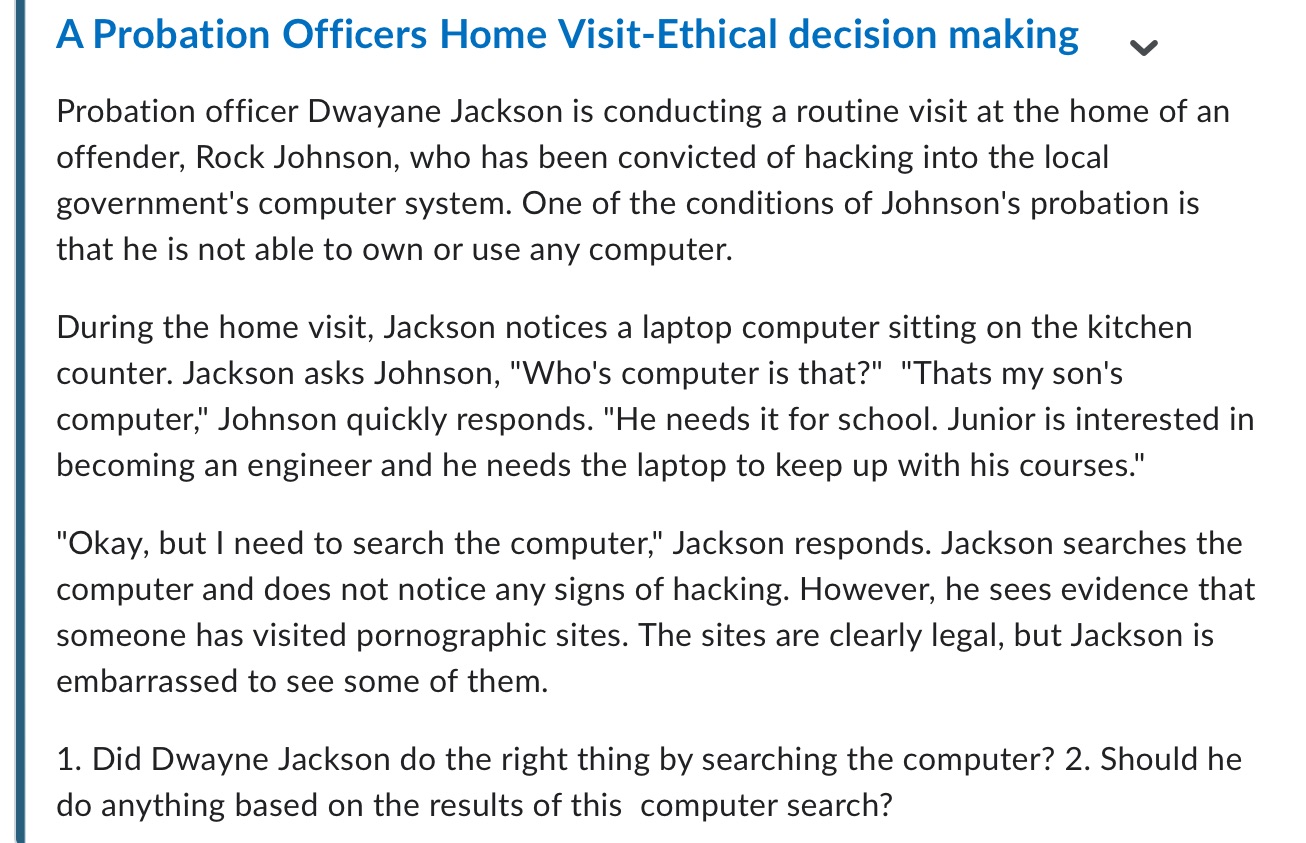 A Probation Officers Home Visit-Ethical decision