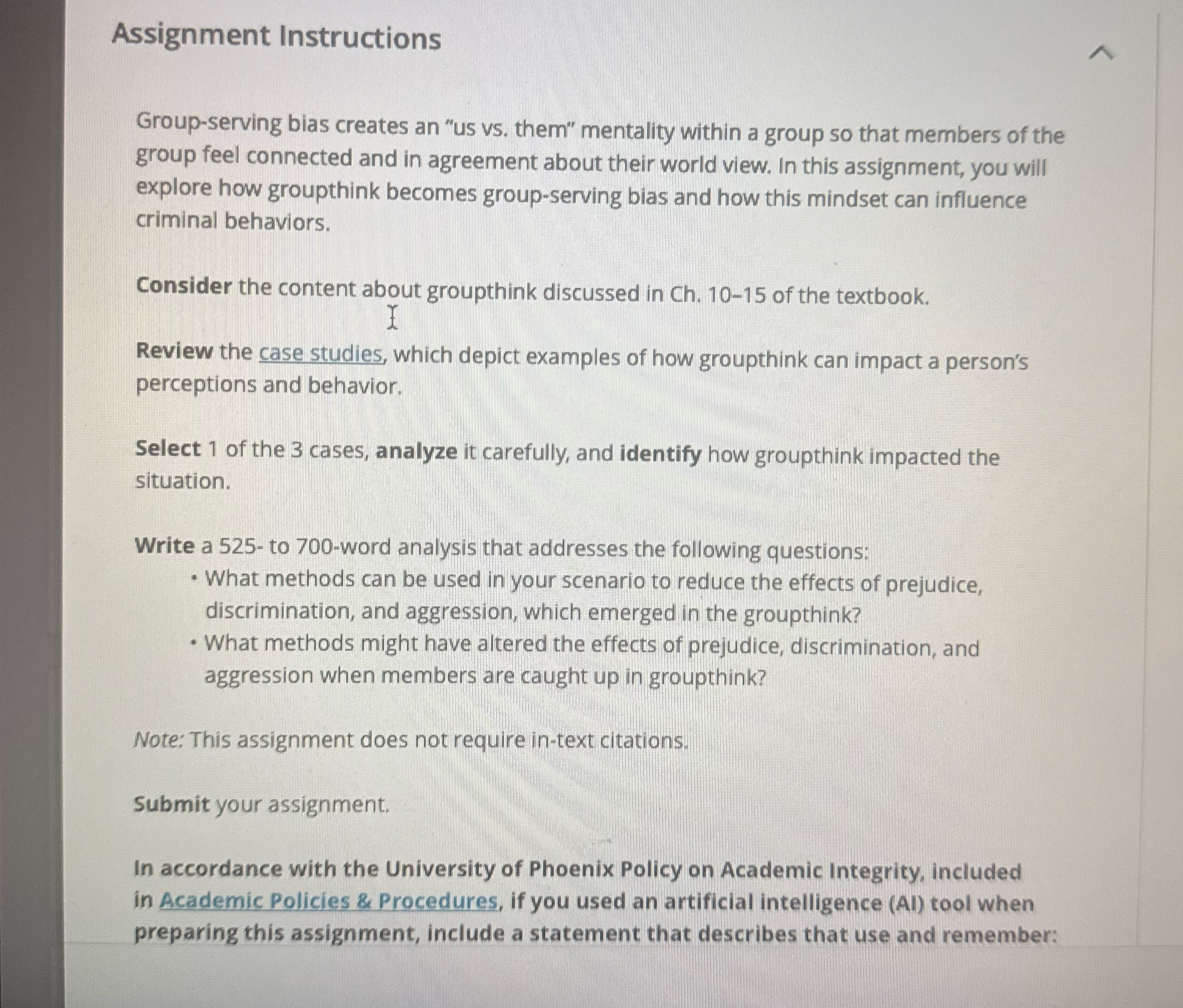 Assignment Instructions Group-serving bias