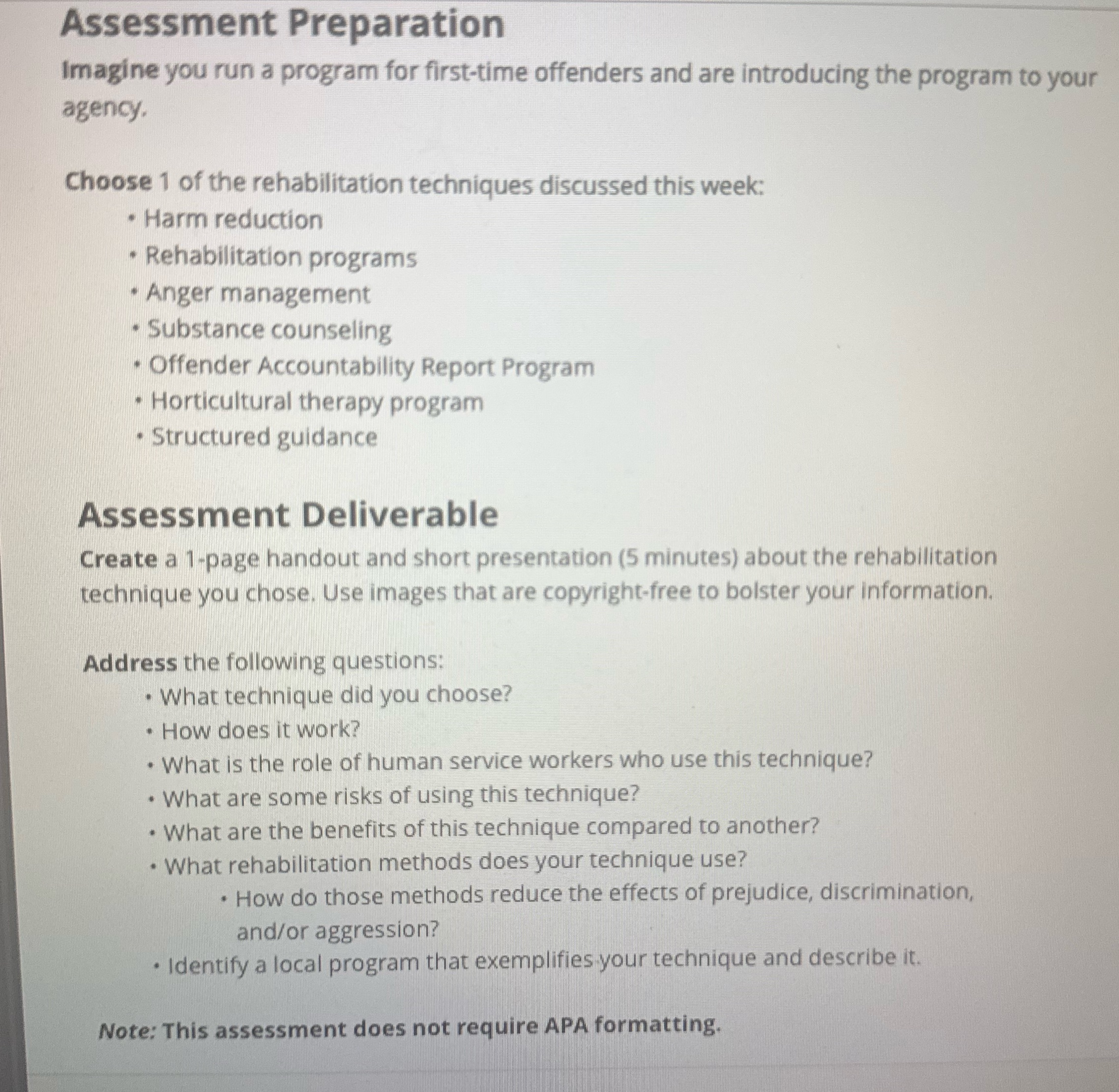 Assessment Preparation Imagine you run a program