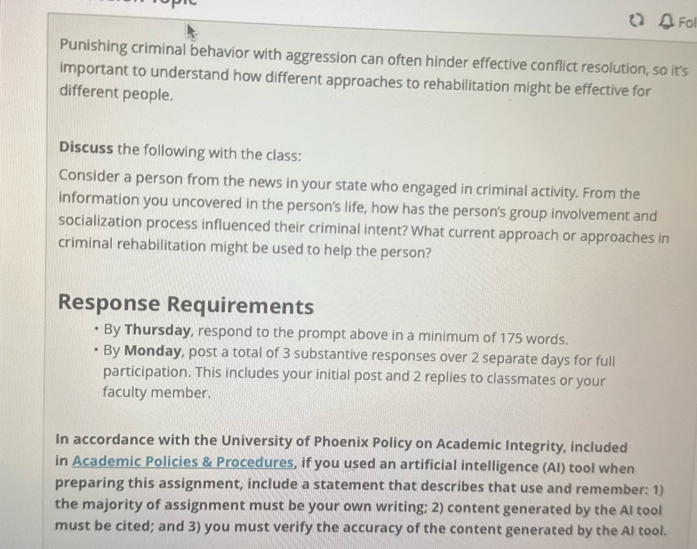 s ( Fol Punishing criminal behavior with