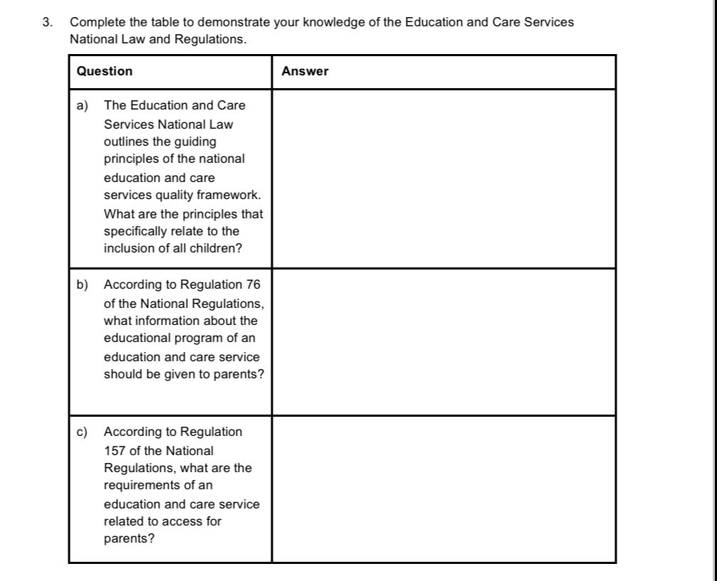3. Complete the table to demonstrate your