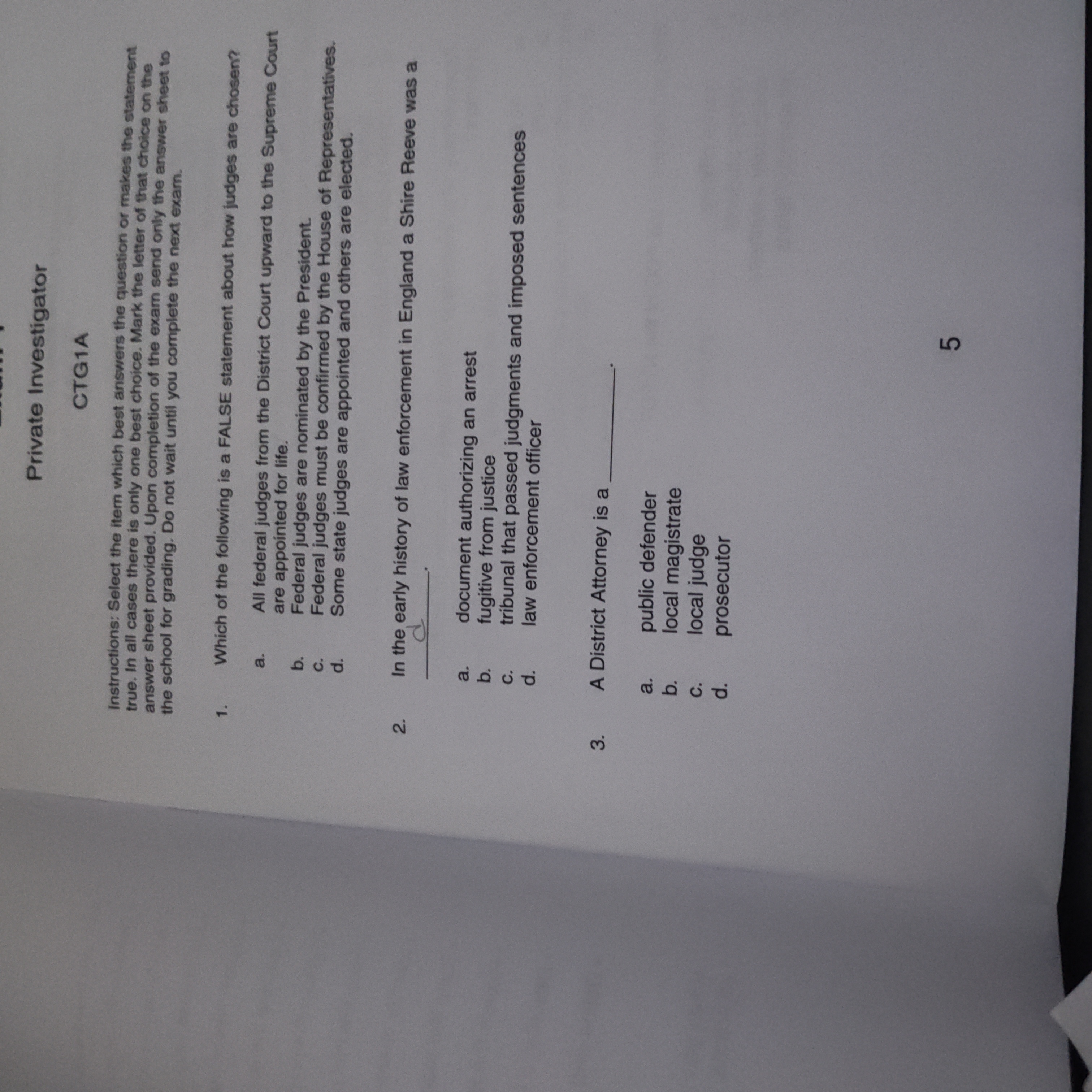 Exam 1 Private Investigator CTGIA Instructions: