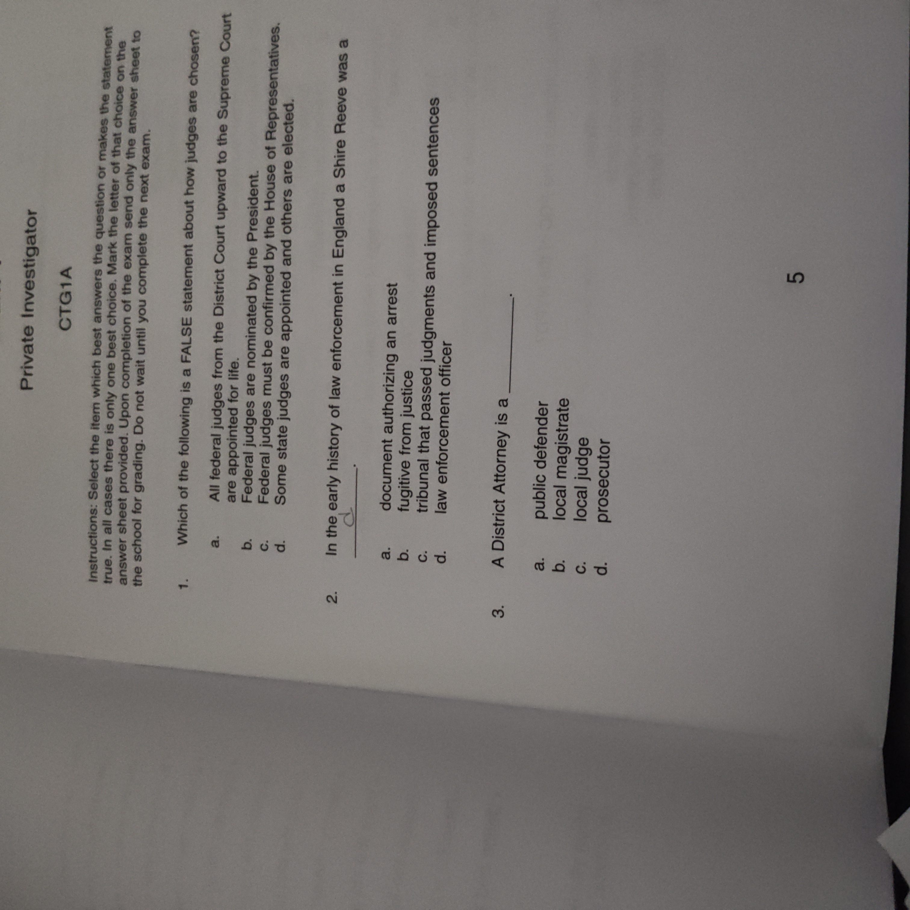 Exam 1 Private Investigator CTGIA Instructions: