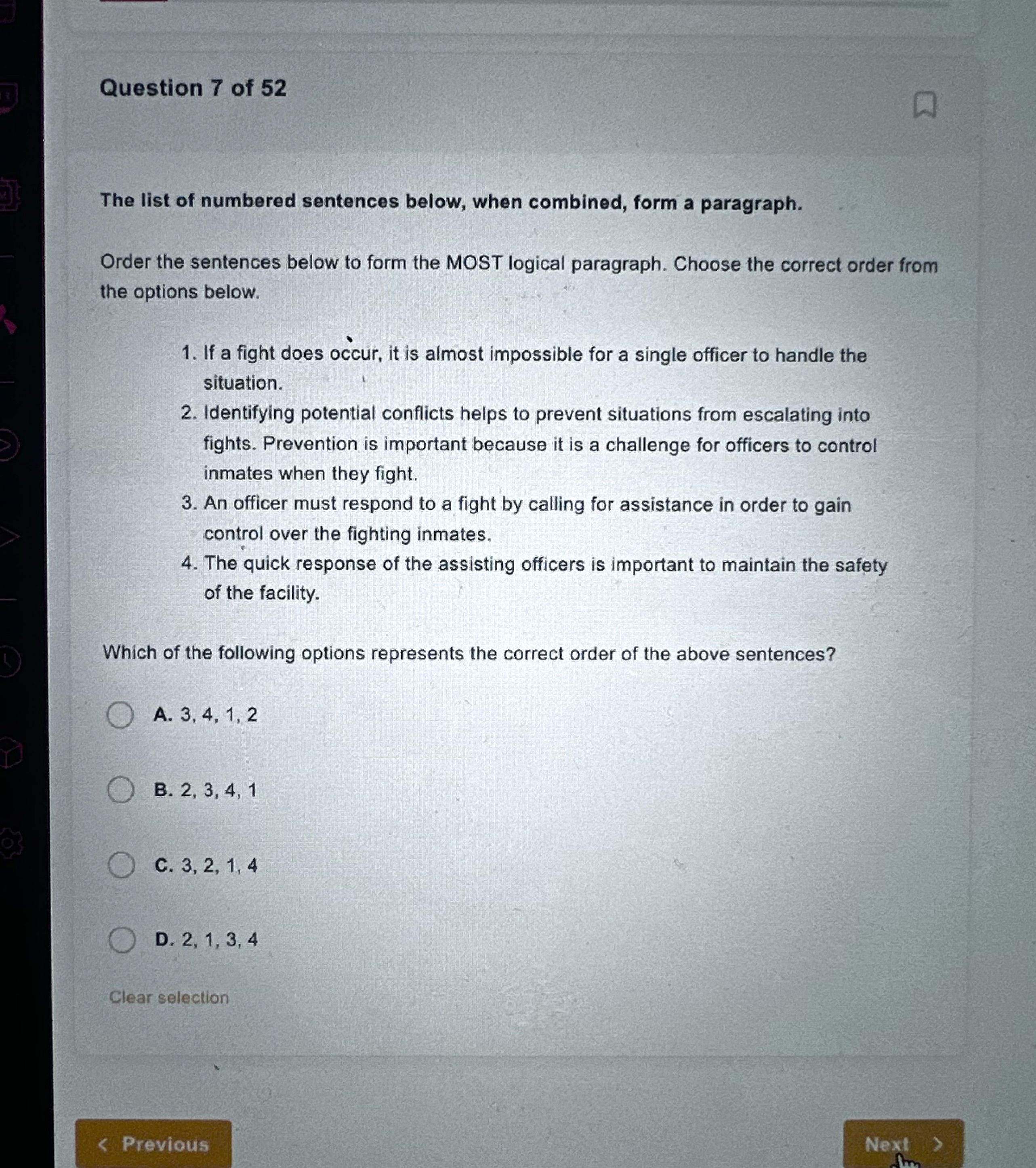 Question 7 of 52 The list of numbered sentences