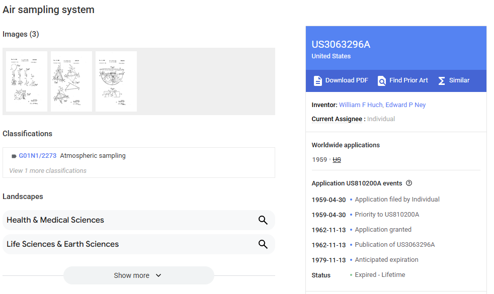 Patent Description Air sampling system Images (3)