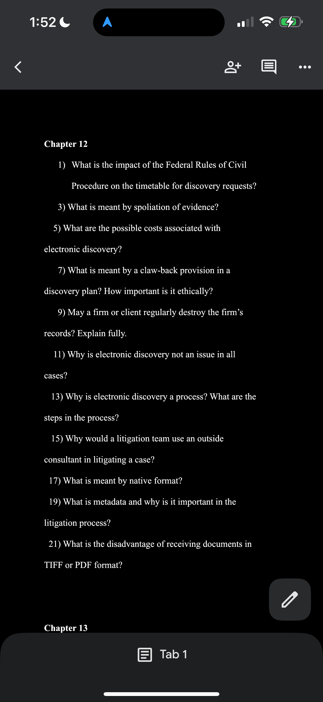 1:52 C A g+ E . . . Chapter 12 1) What is the