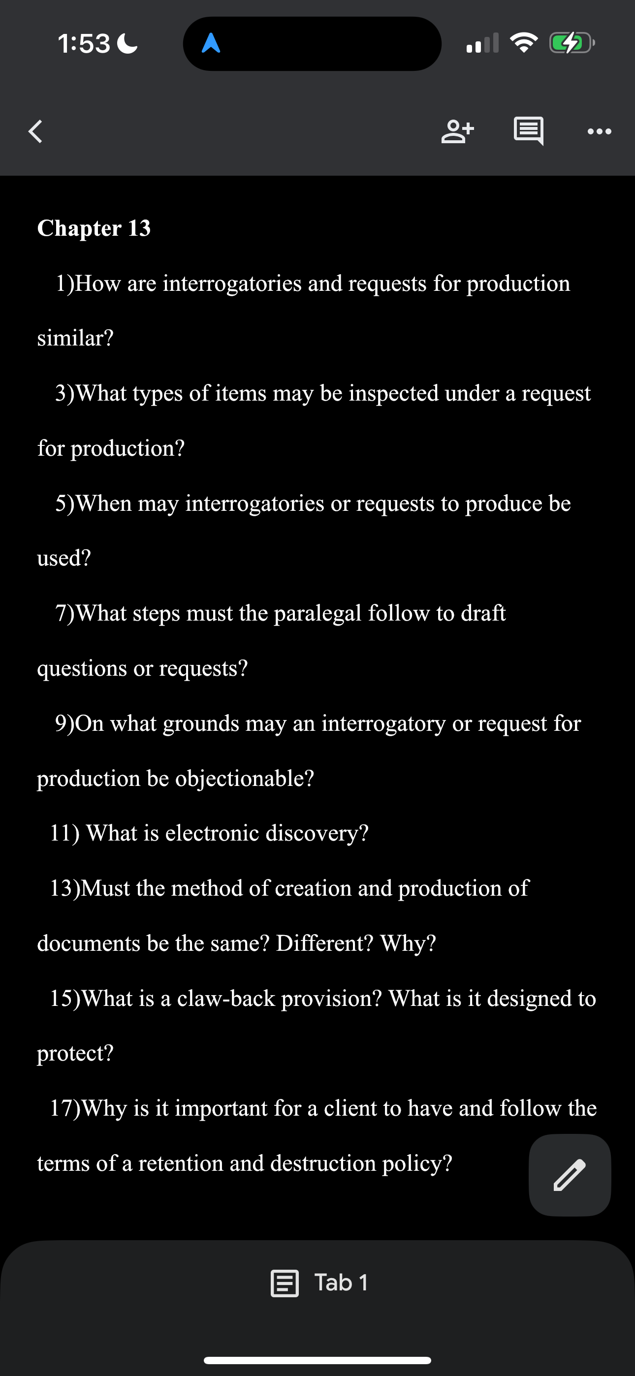 1:52 C A g+ E . . . Chapter 12 1) What is the