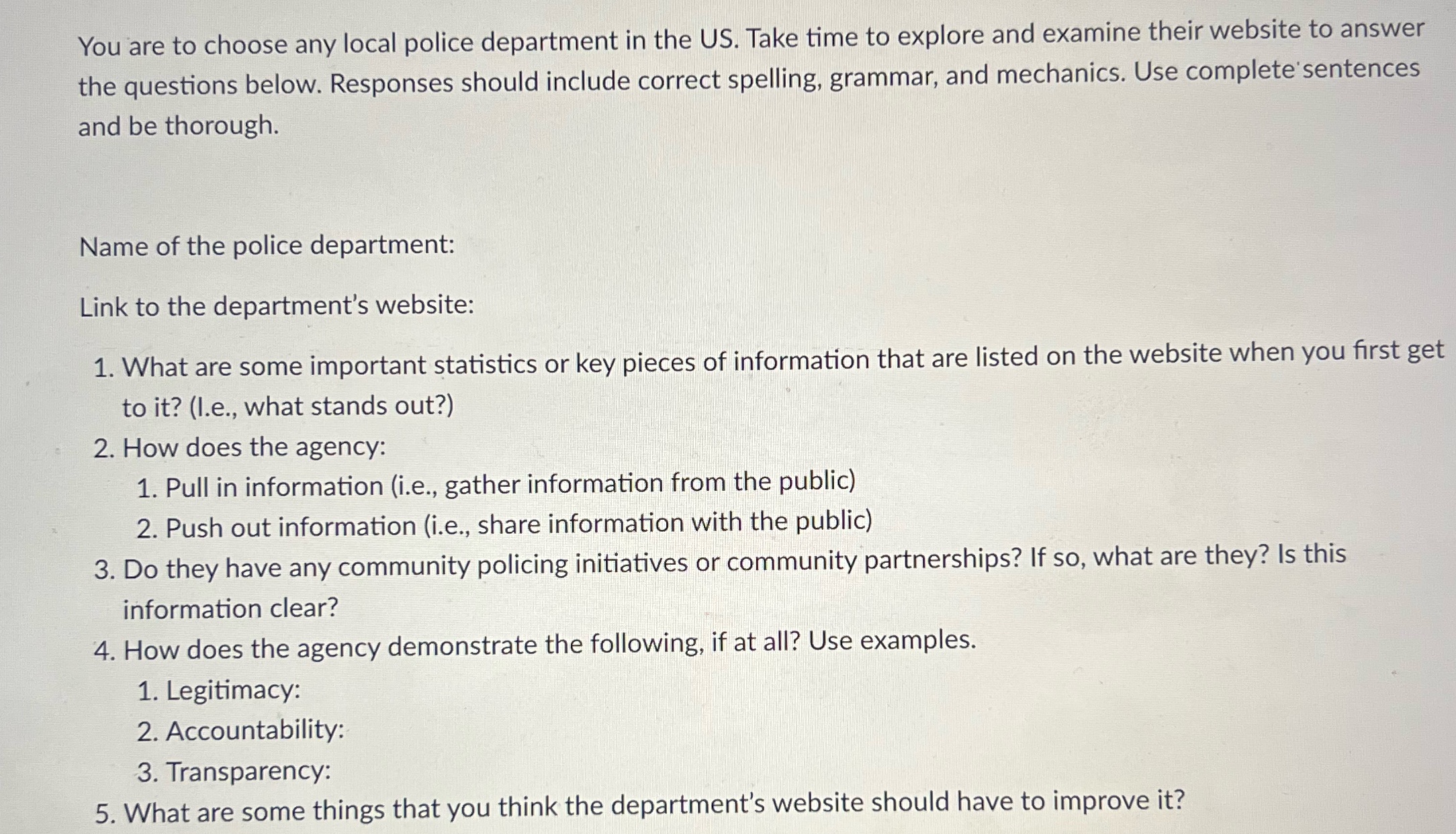 You are to choose any local police department in