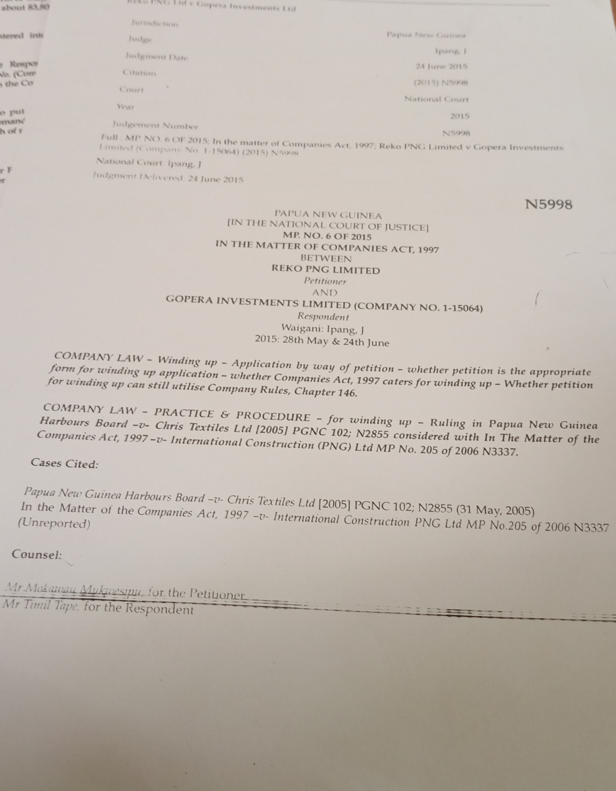 Who is the plaintiff + Coopers Investments Lid