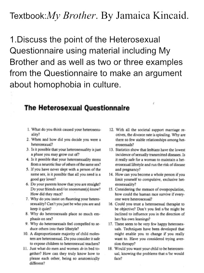 Textbook:My Brother. By Jamaica Kincaid.