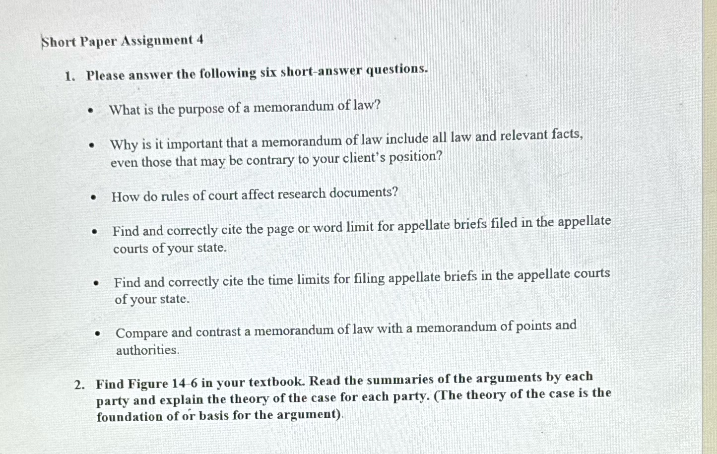 Short Paper Assignment 4 1. Please answer the