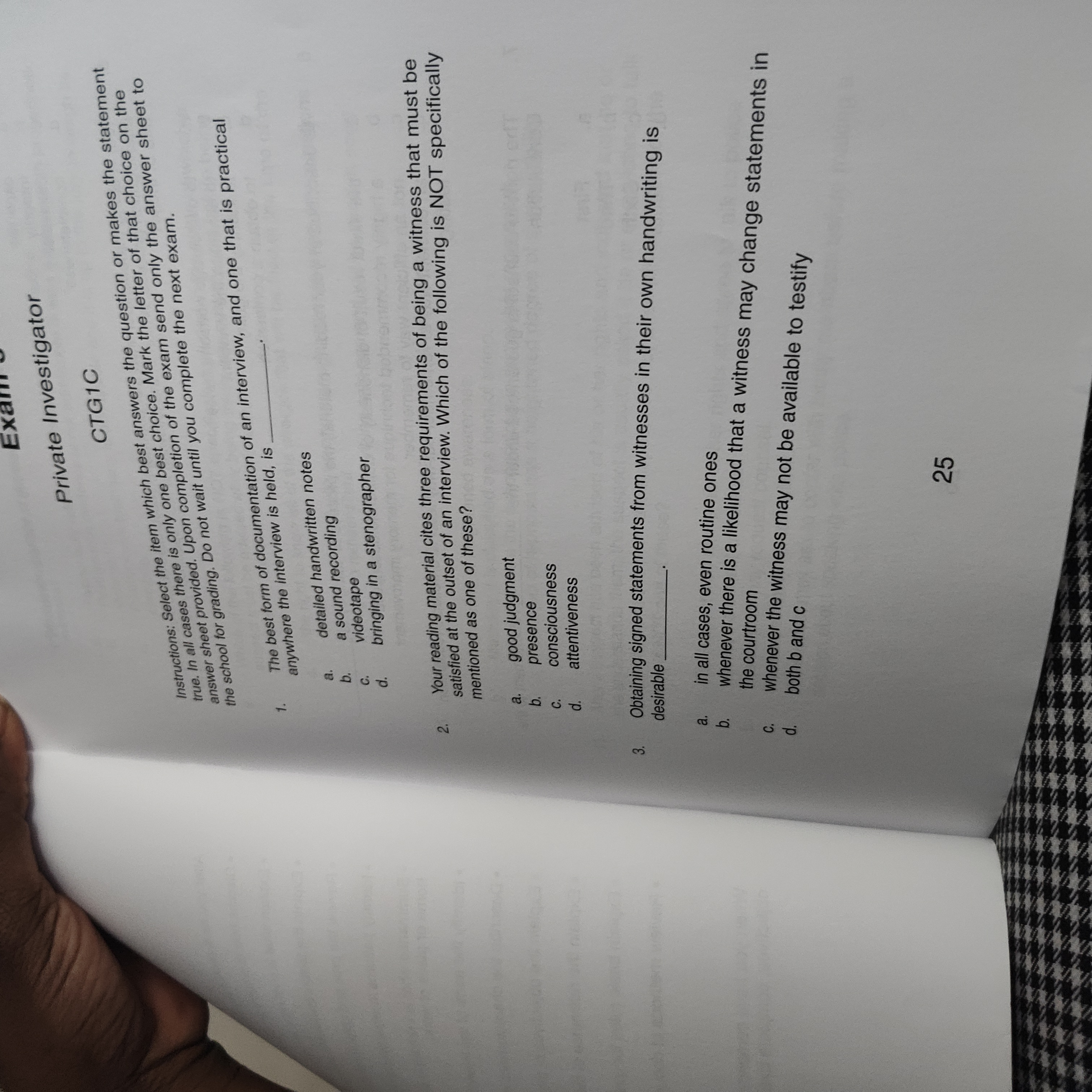 Exan Private Investigator CTGIC Instructions: