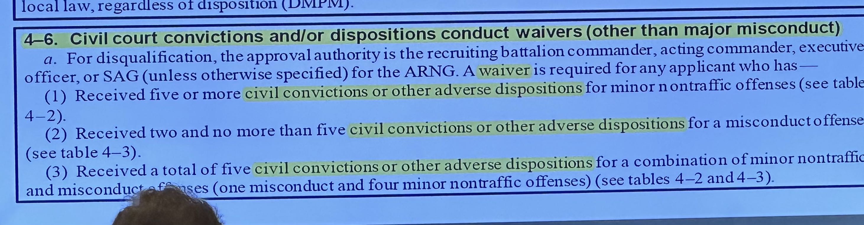 So is it saying that 5 civil conviction or other