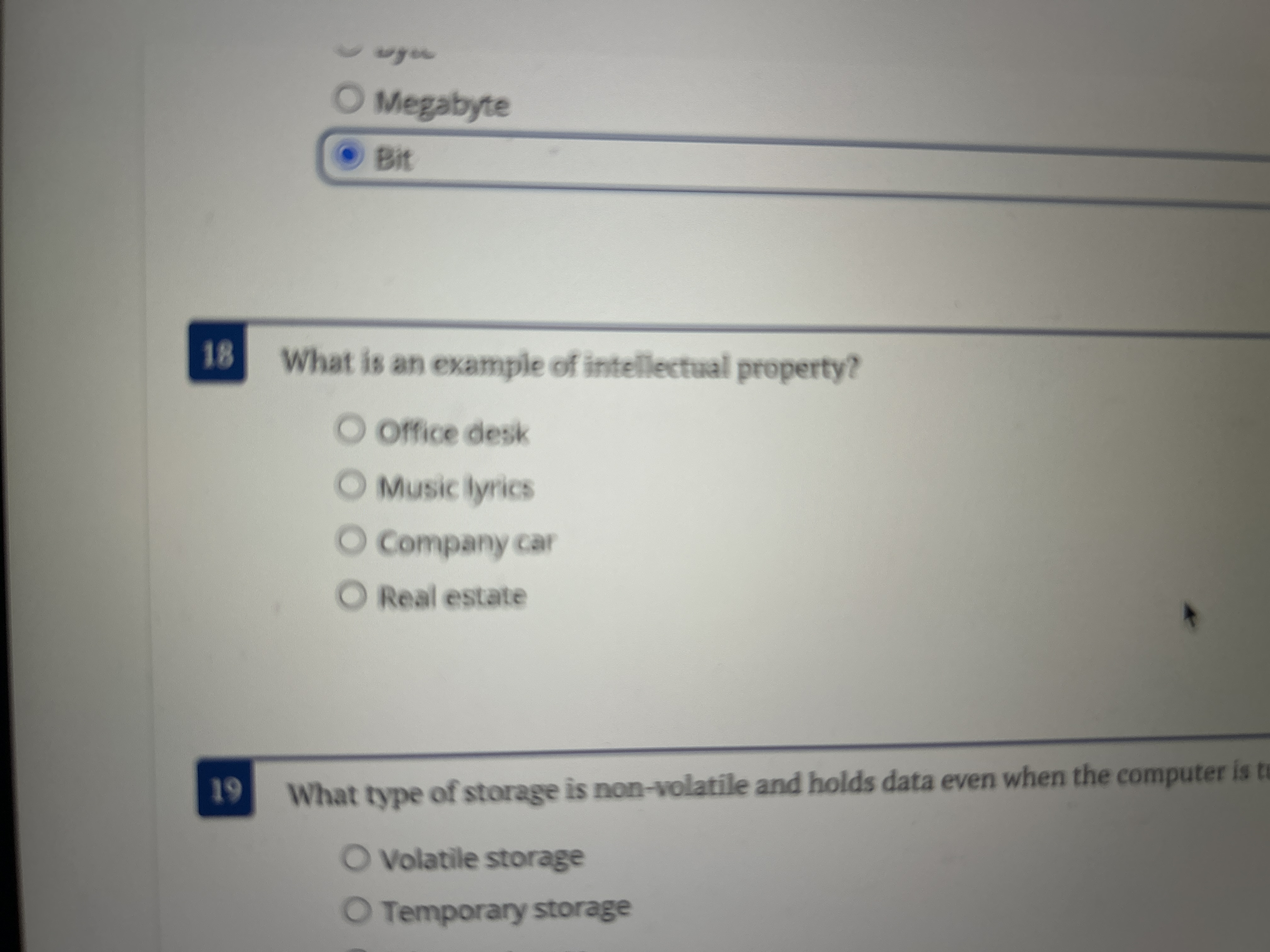 What is an example of intellectual property? O