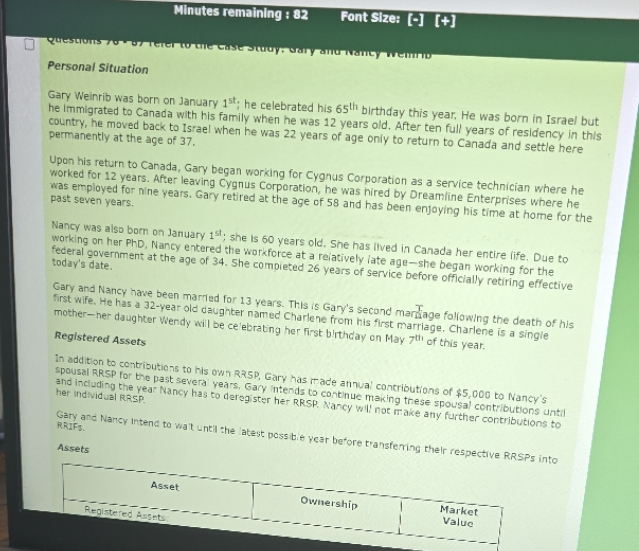 Minutes remaining : 82 Font Size: [-] [+] Cust