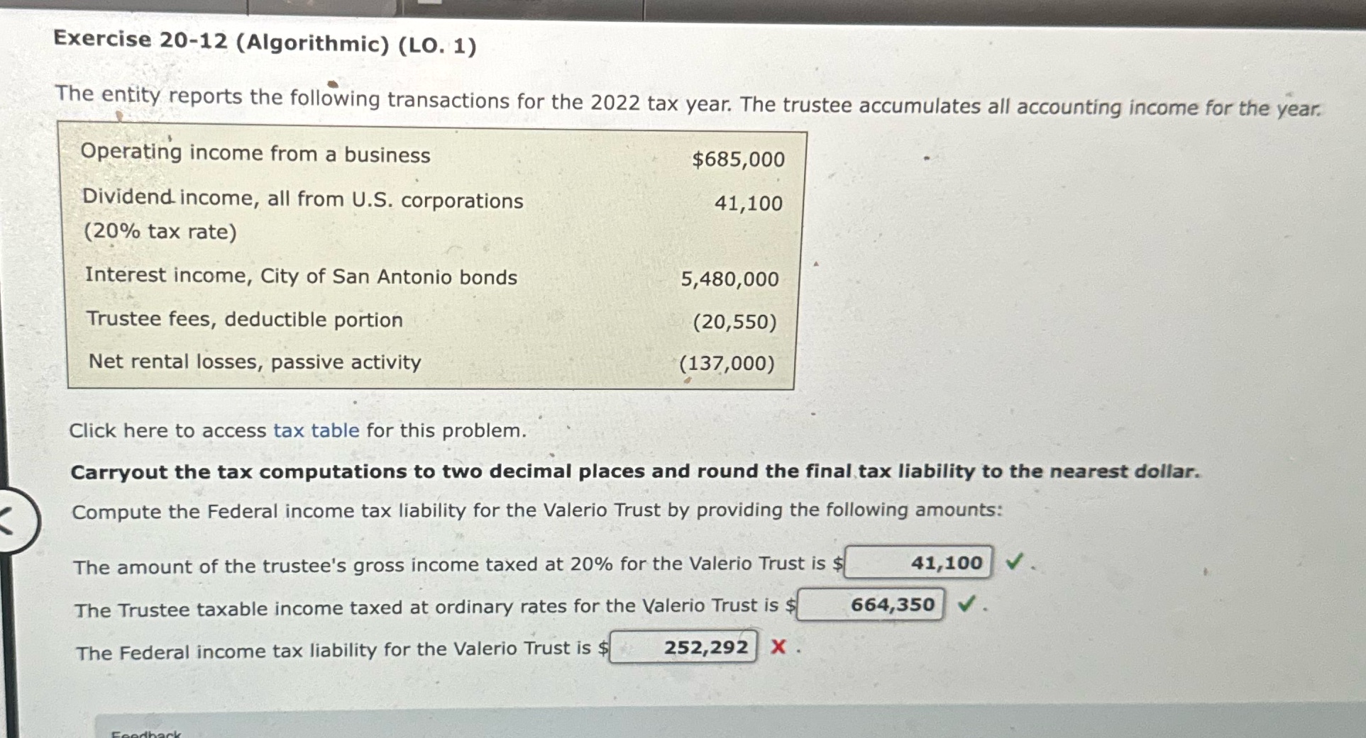 Exercise 20-12 (Algorithmic) (LO. 1) The entity