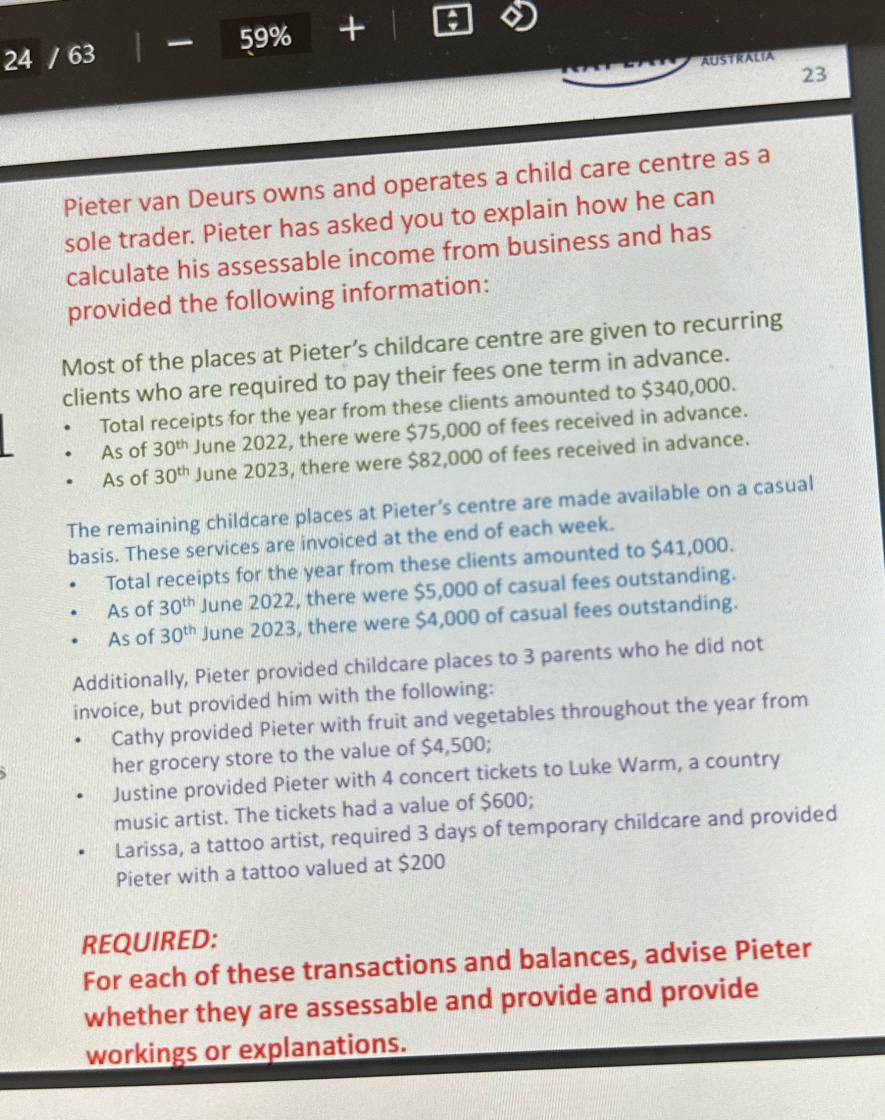 24 / 63 - 59% + AUSTRALIA 23 Pieter van Deurs