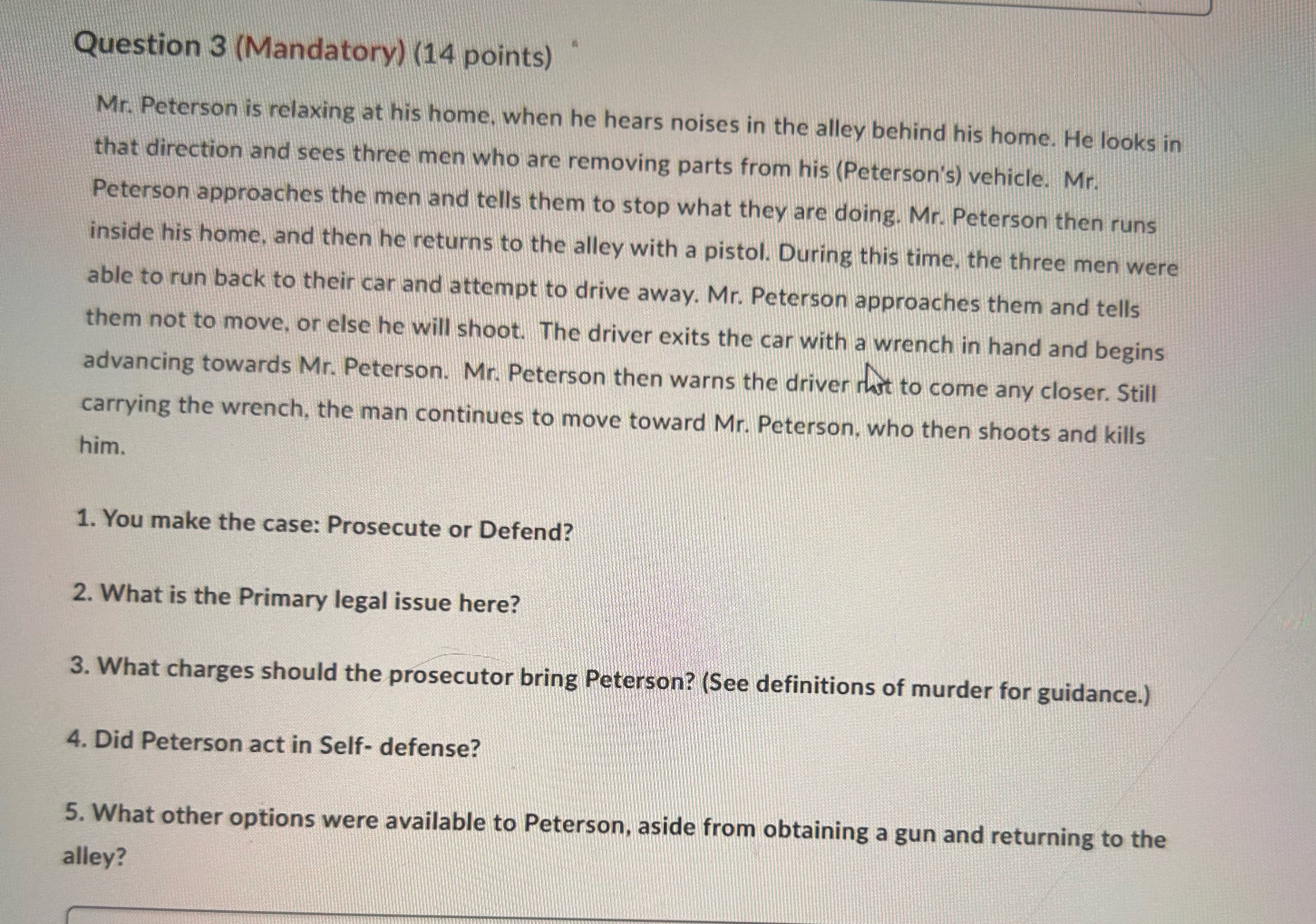 Question 3 (Mandatory) (14 points) Mr. Peterson