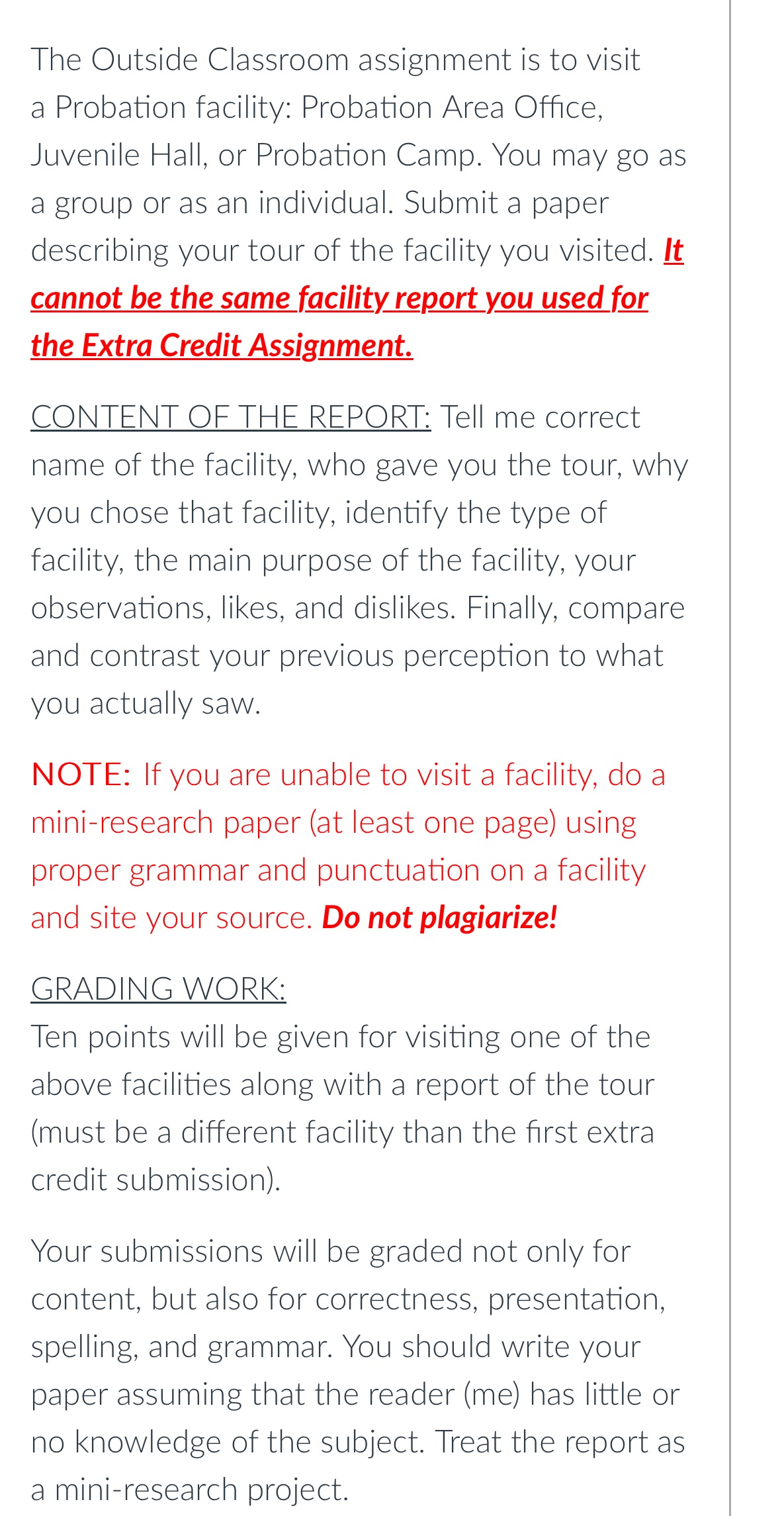 The Qutside Classroom assignment is to visit a