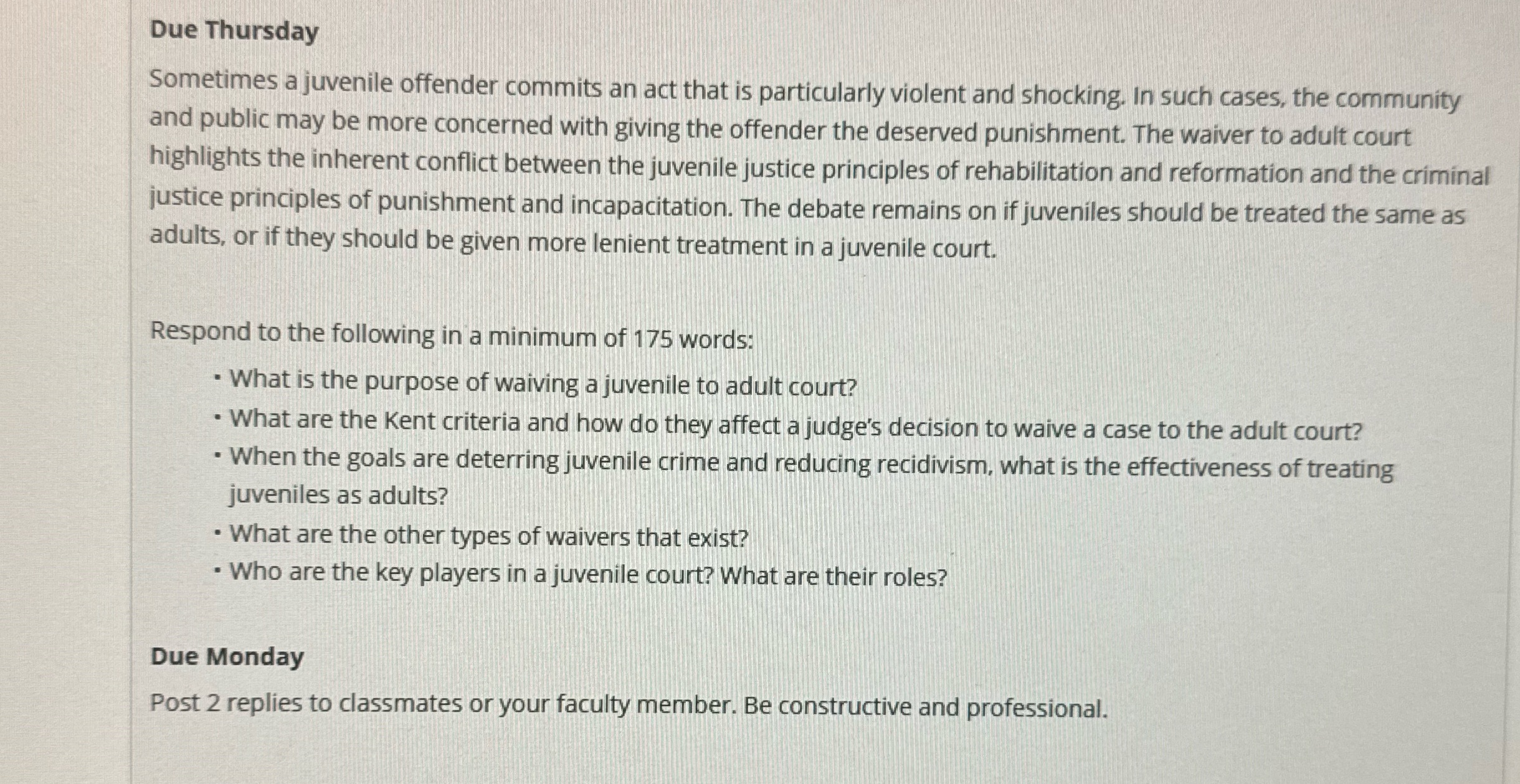 s Due Thursday Sometimes a juvenile offender