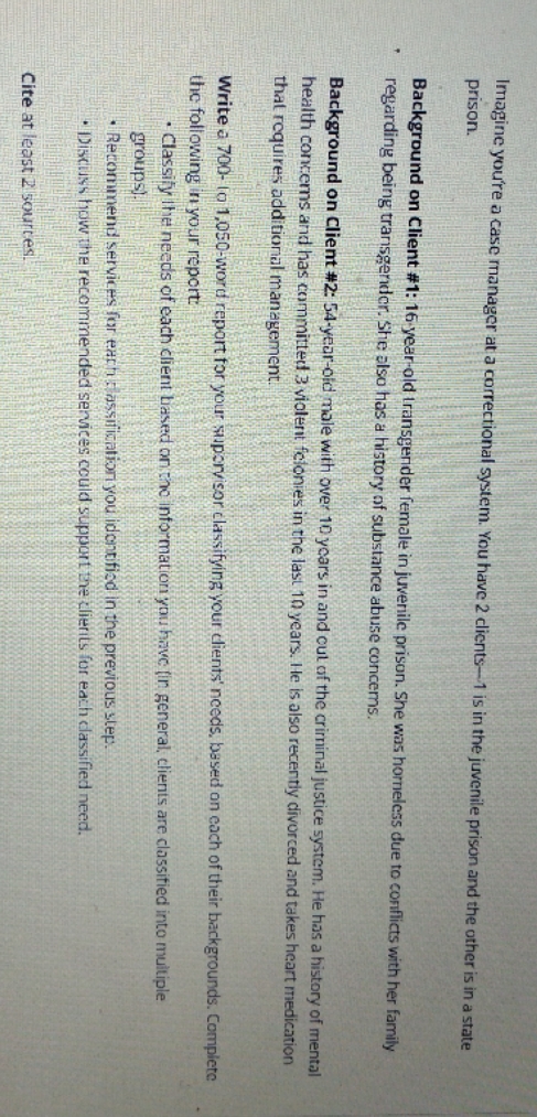 Imagine you're a case manager at a correctional