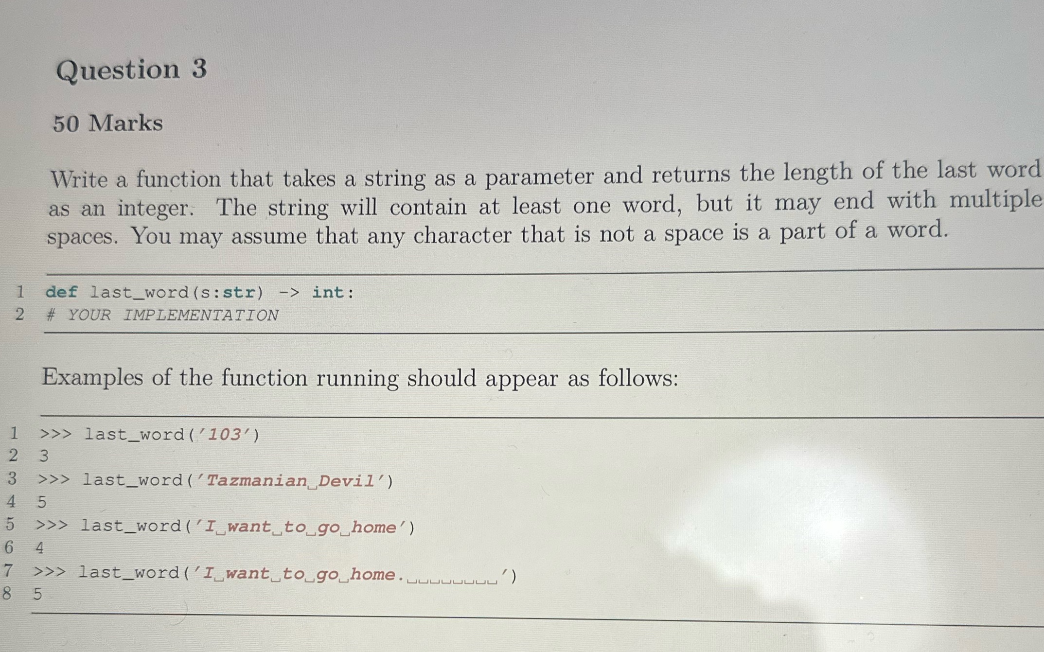 Question 3 50 Marks Write a function that takes a