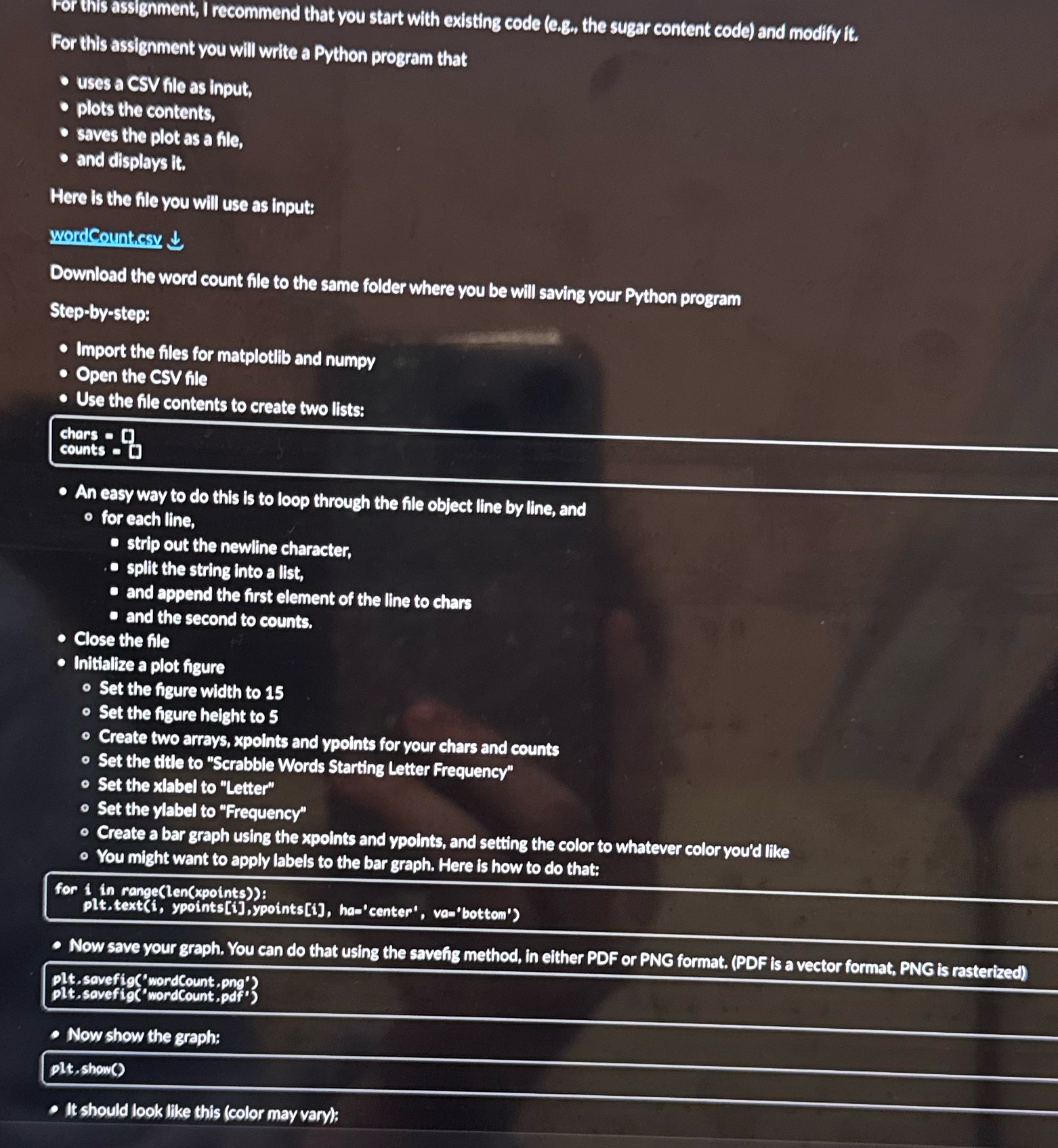 For this assignment, I recommend that you start