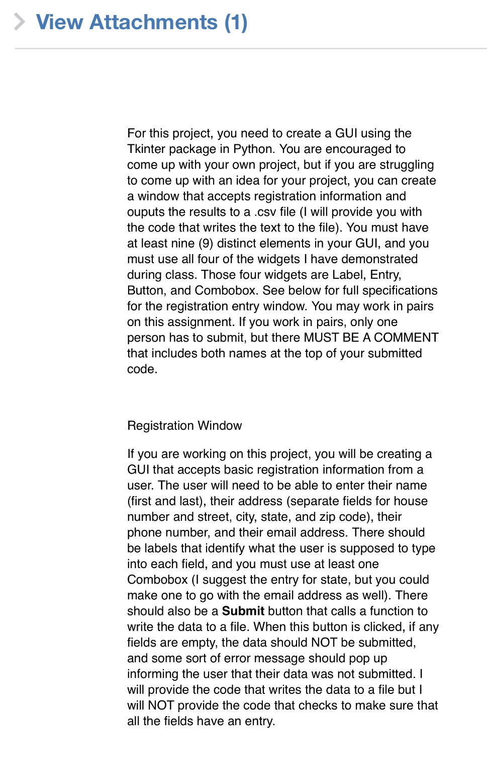 View Attachments (1) For this project, you need