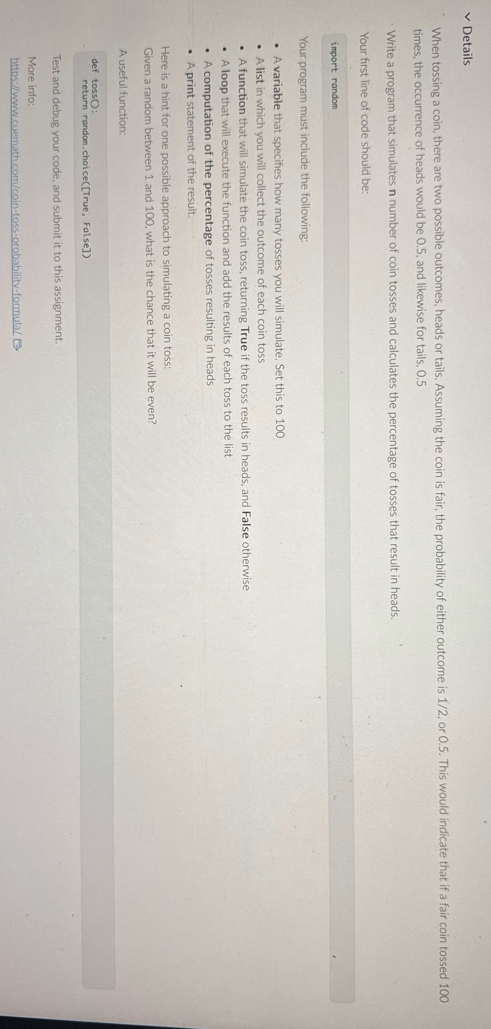 Details When tossing a coin, there are two