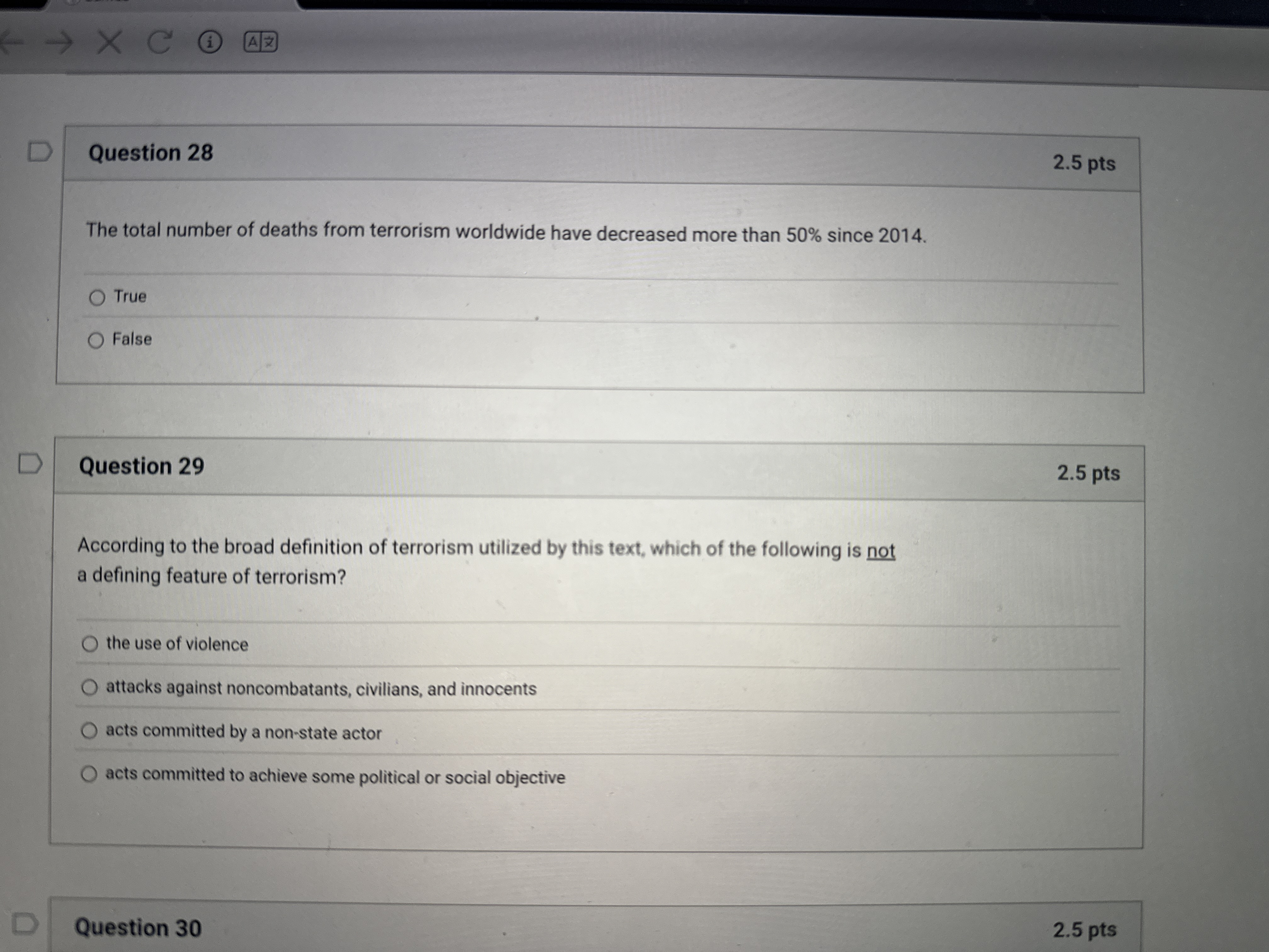 28 is false and question 29 is act committed by