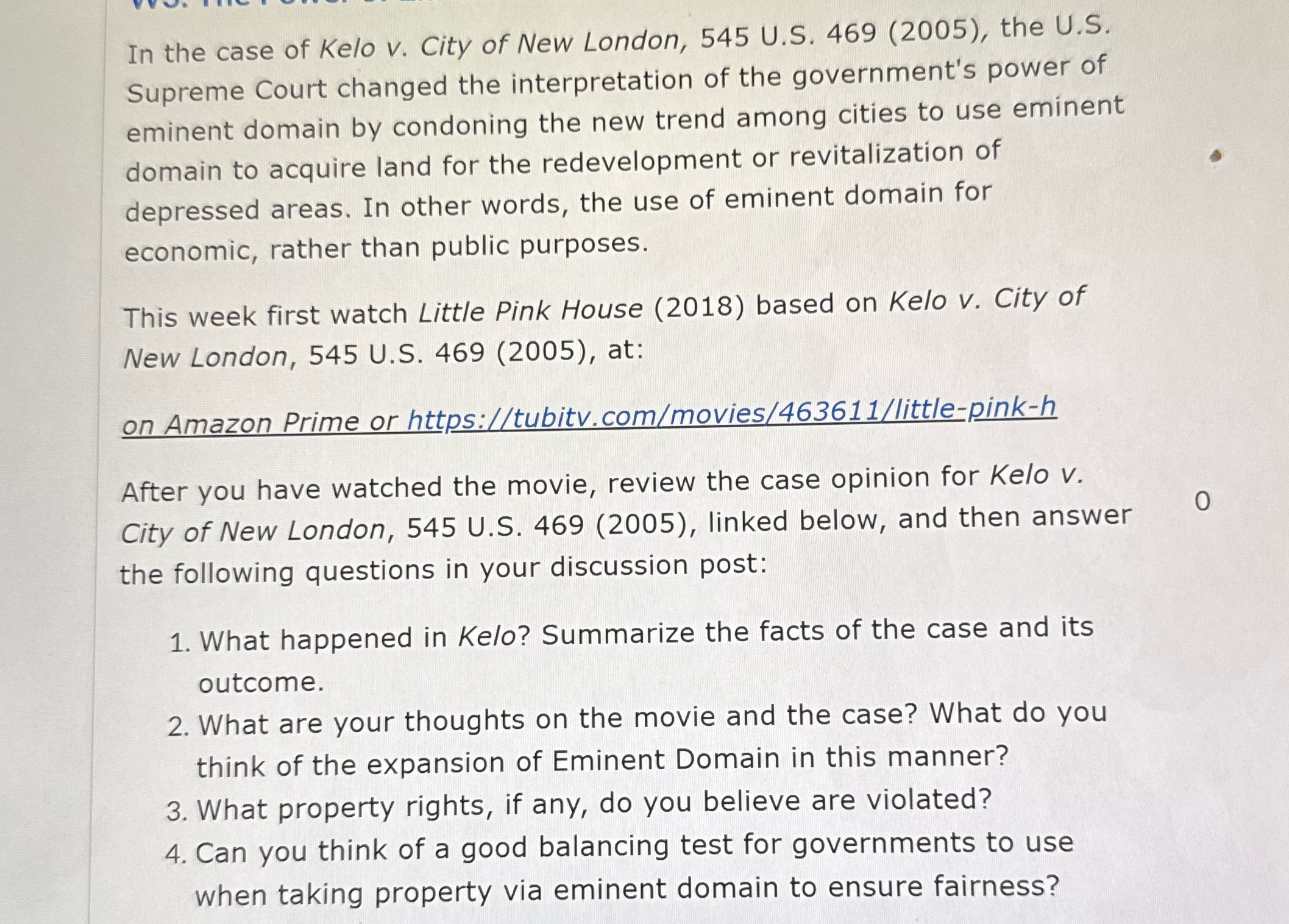 LSTD202 In the case of Kelo v. City of New