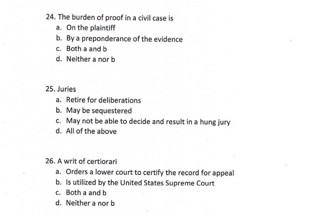 me answer questions 24-26 24. The burden of proof