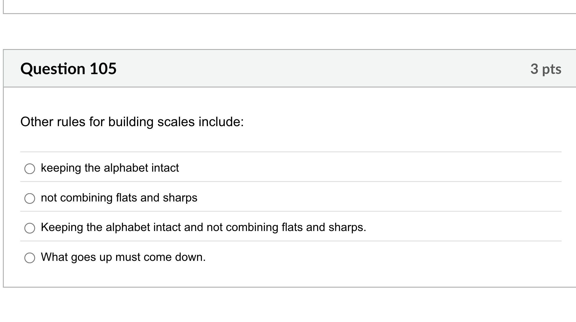 tell me Question 105 3 pts Other rules for