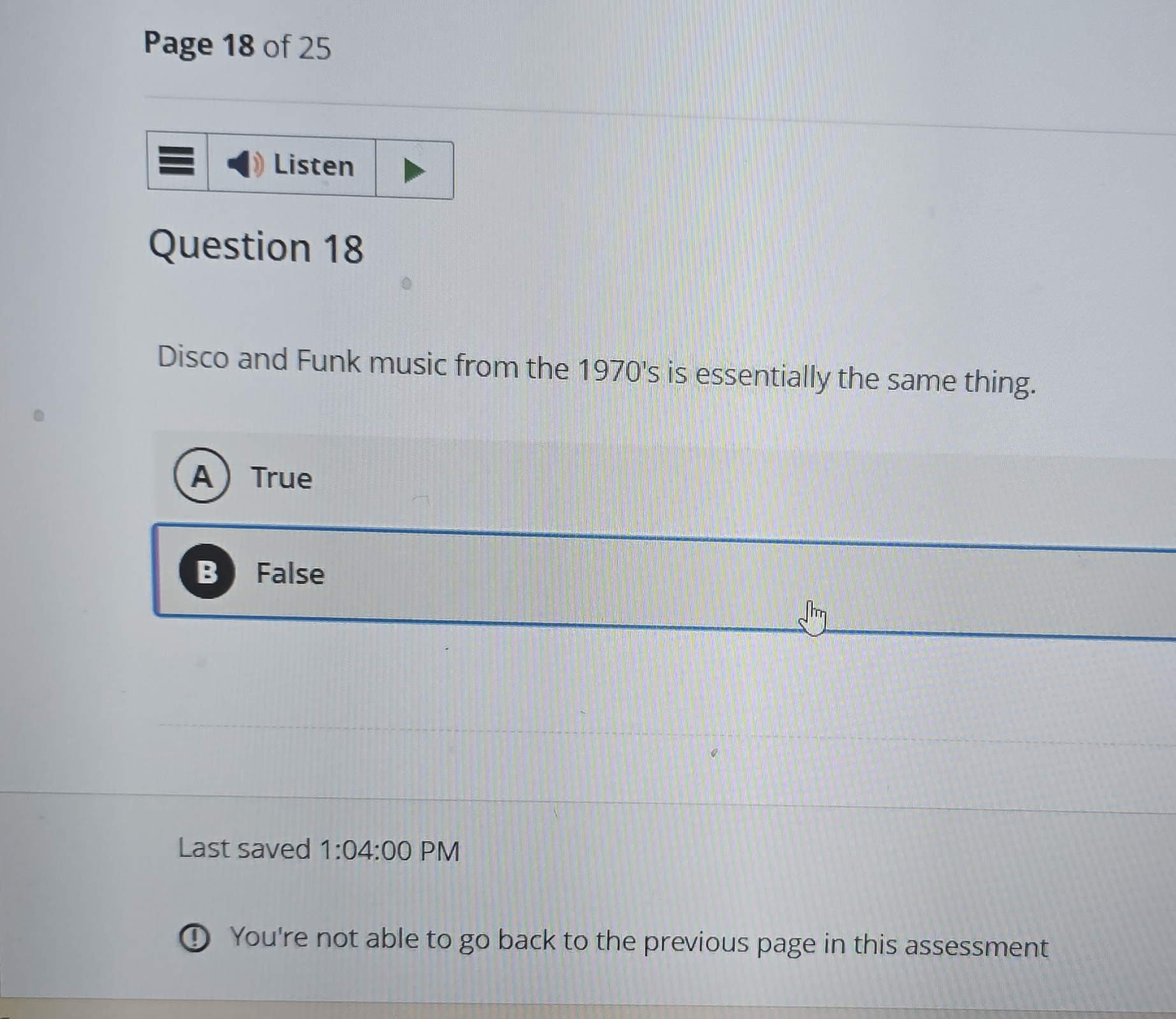 J Page 18 of 25 ) Listen Question 18 Disco and