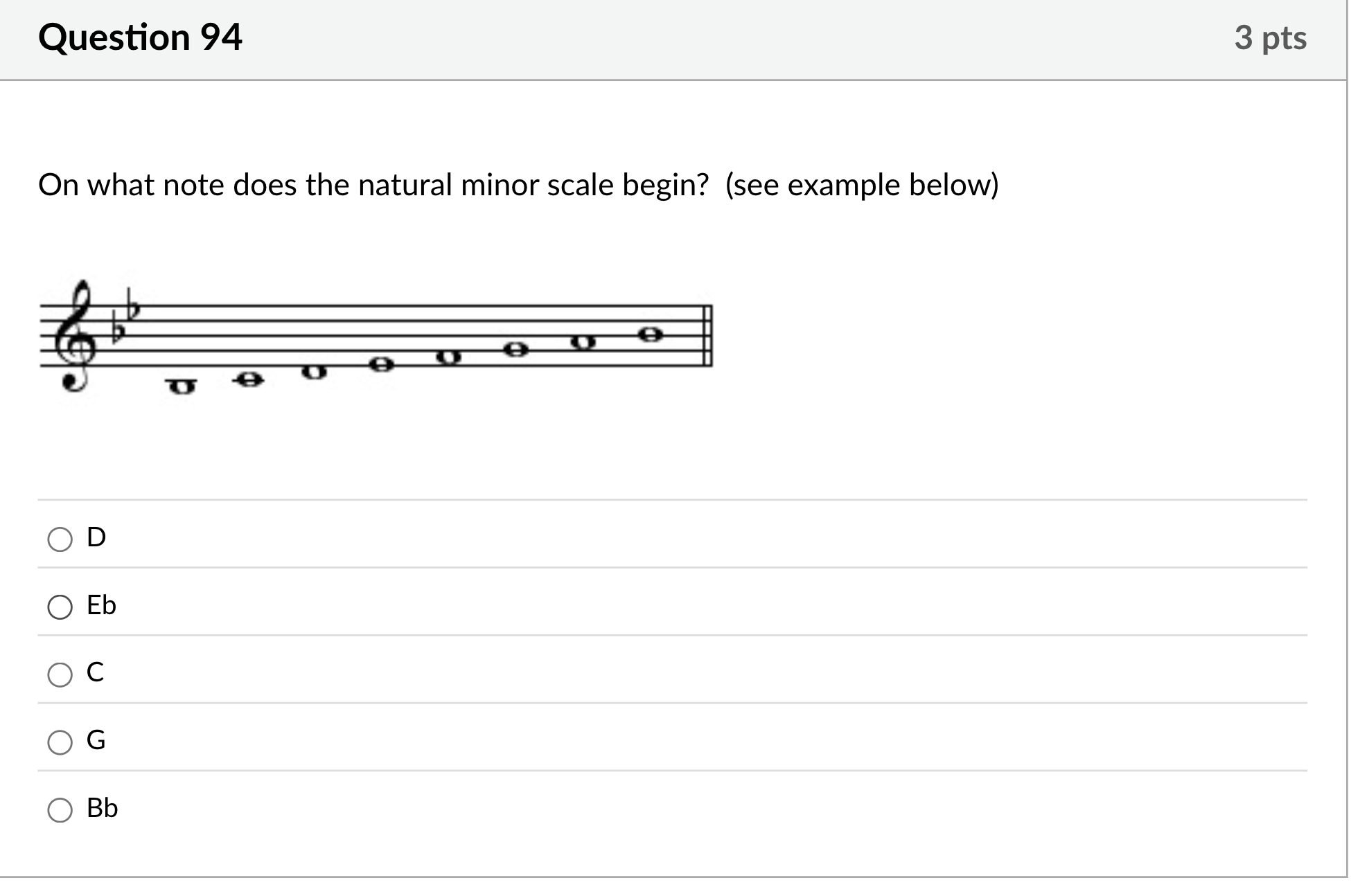 tell me Question 94 3 pts On what note does the