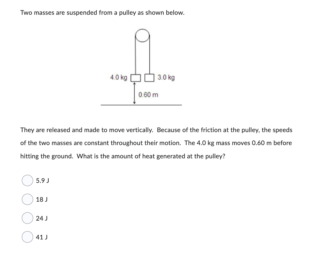 Two masses are suspended from a pulley as shown