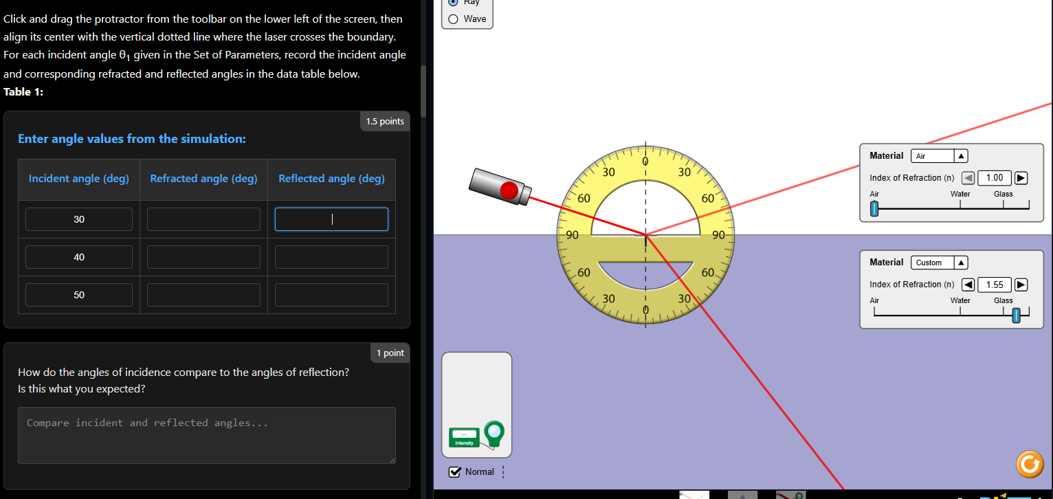 Lab simulation Click and drag the protractor from
