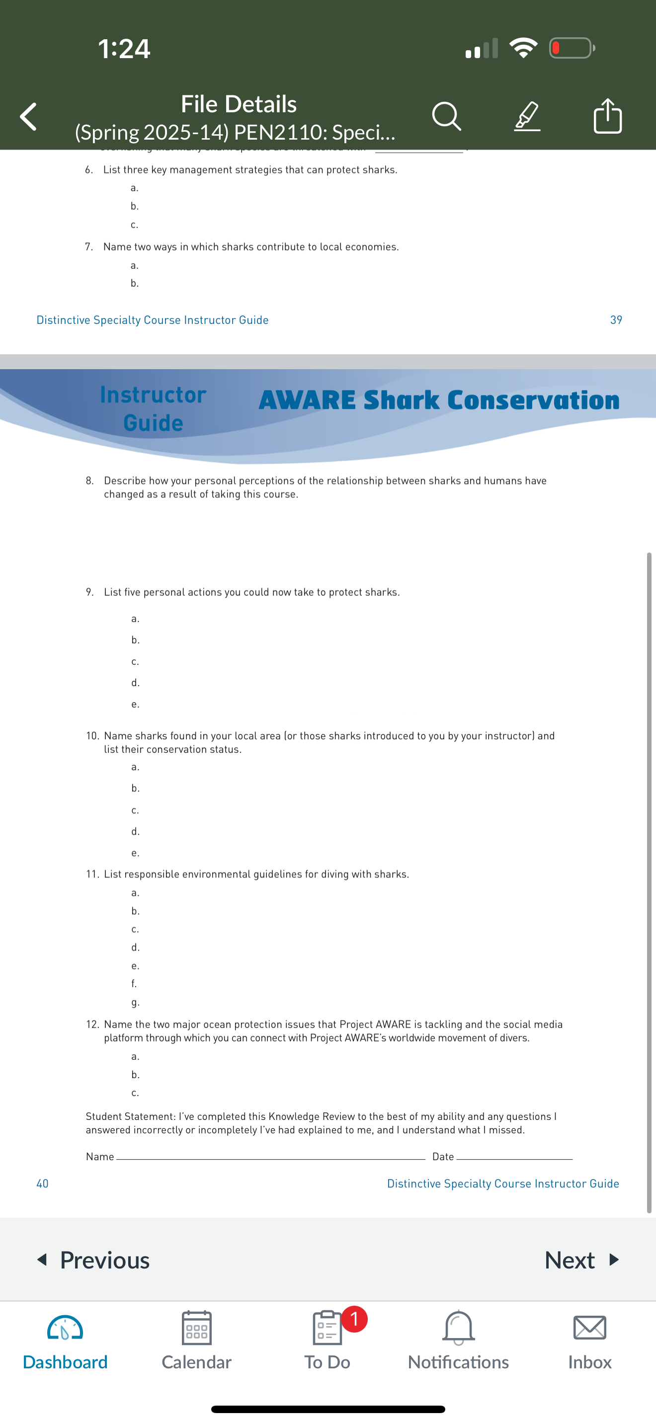 Please complete these questions using the " AWARE