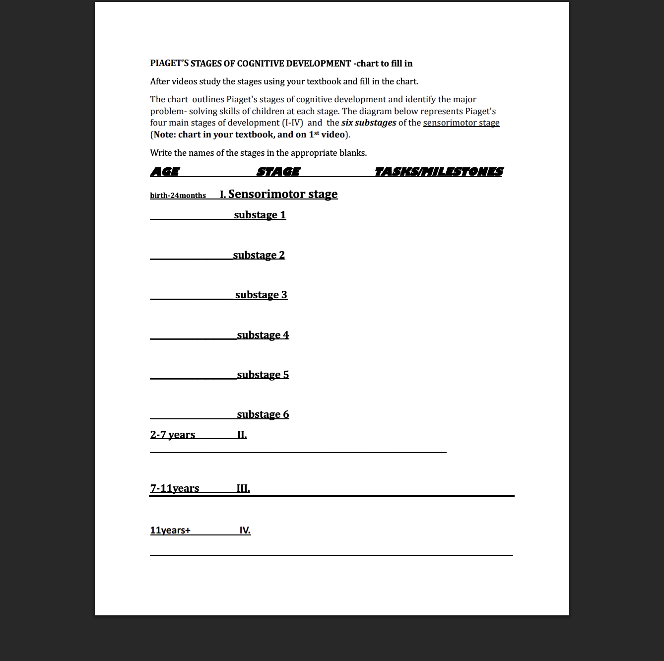 the questions PIAGET'S STAGES OF COGNITIVE