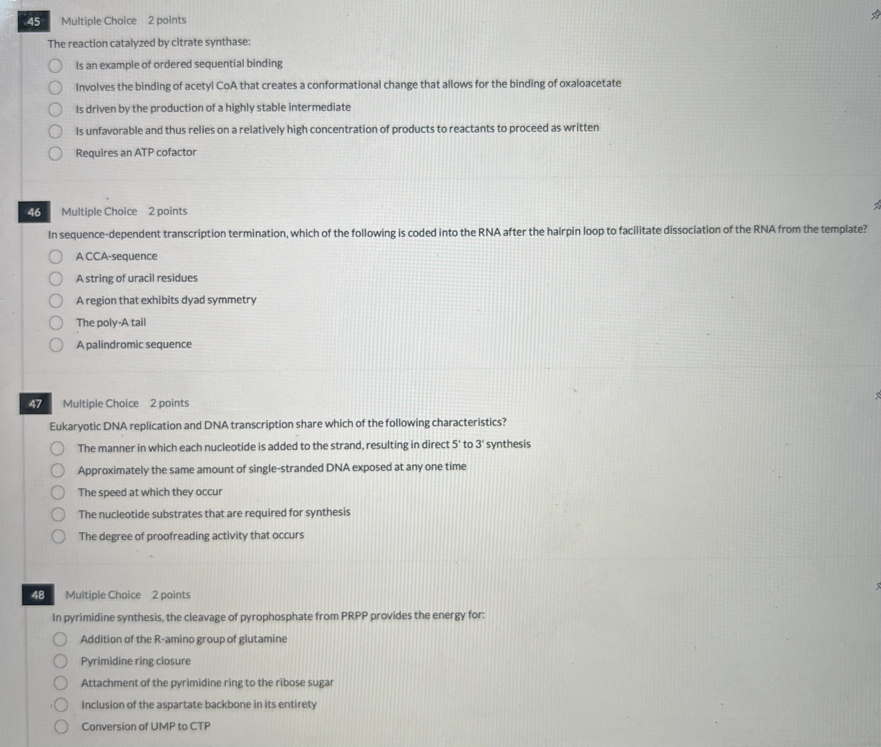 45 Multiple Choice 2 points The reaction